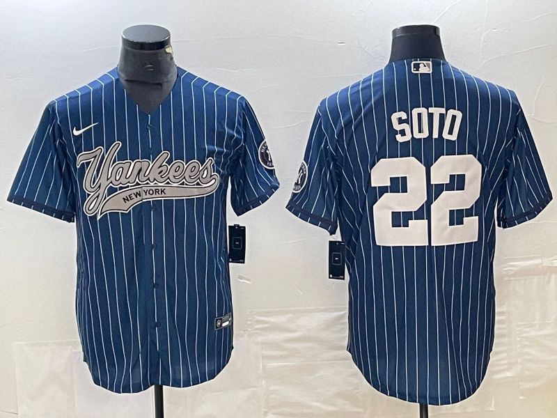 Men New York Yankees 22 Soto Blue stripe Nike Game MLB Jersey style 3